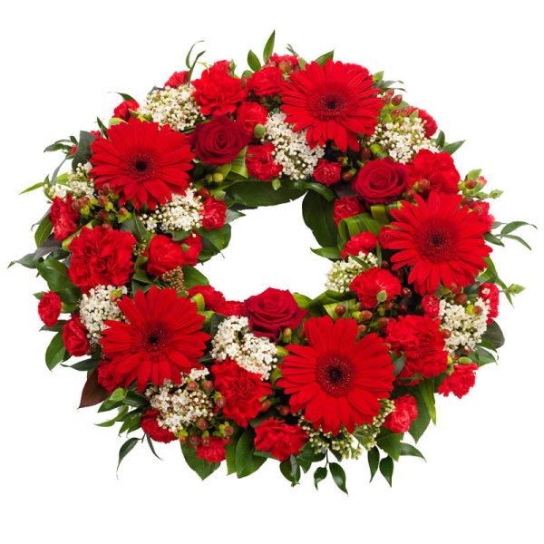 Rouwkrans rood en wit Bloemen