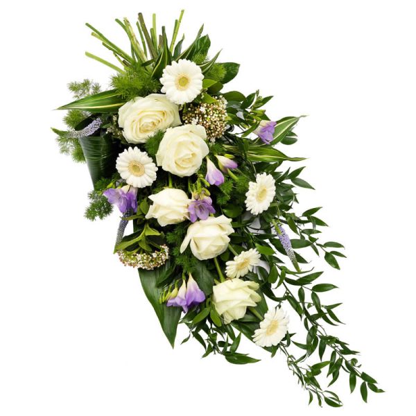 Rouwboeket in wit en lila Bloemen