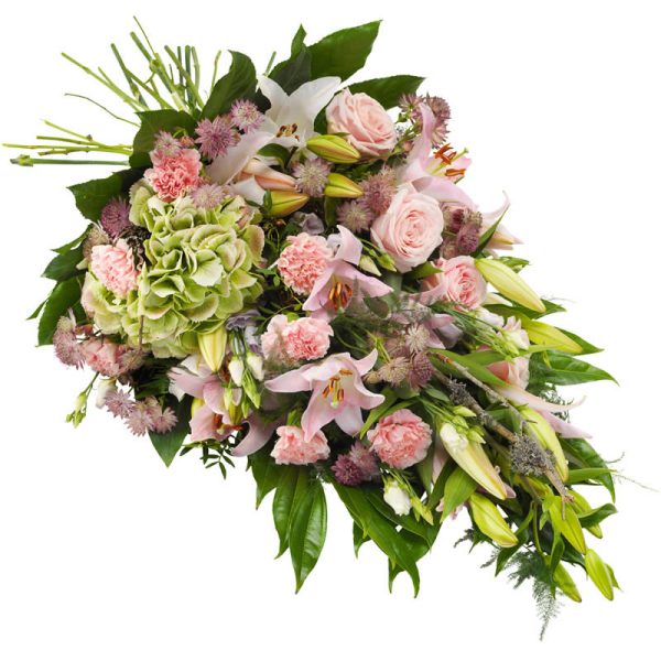 Rouwboeket gemixt roze Bloemen