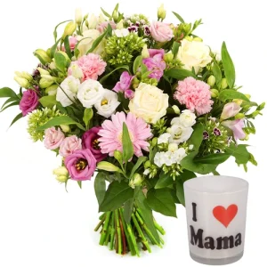 Moederdag boeket + waxinelichtje I love mama