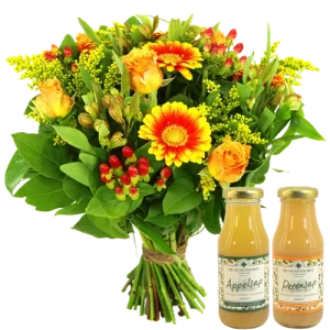 Boeket geel oranje + Olmenhorst sappen