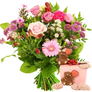 Geboorte boeket meisje + geboorte chocolade