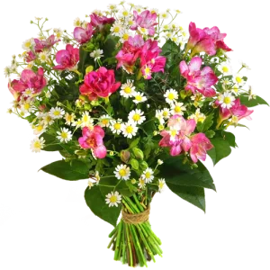 Freesia boeket met o.a Kamille