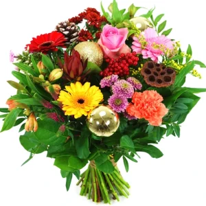 Kerstboeket bont & gouden kerstballen