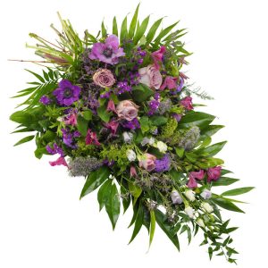 Rouwboeket paars en lila Bloemen