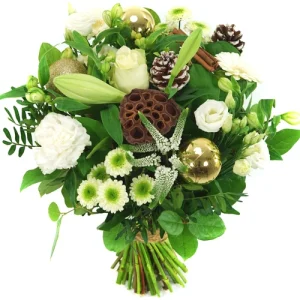 Kerstboeket wit met kerstdeco