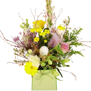 Tasje met boeket Paasbloemen