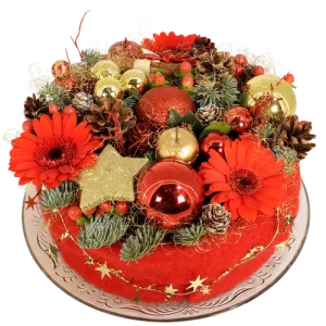 Kerst bloementaart Rood - goud