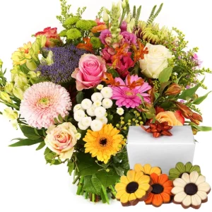 Beterschap pastel boeket + bloemen chocolade